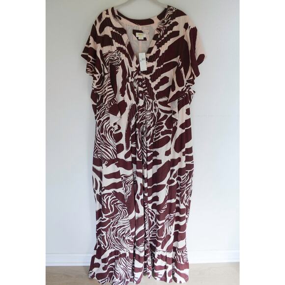 Anthropologie The Cassandra Maxi Dress Zebra Print Ruffled Hem Brown Motif 3X - Picture 4 of 9